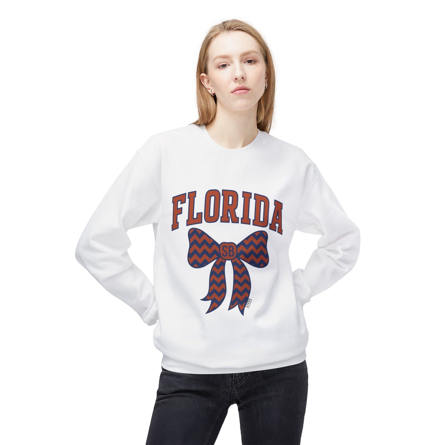 SB Sports Line Gameday Bow Crewneck – Blue and Orange Edition